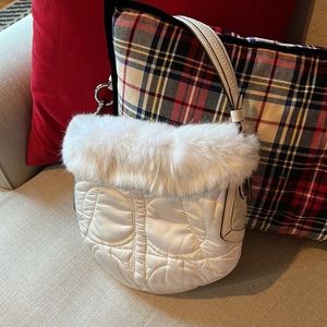 Coach Ski Bunny Quilted Satin and Rabbit fur trim hobo